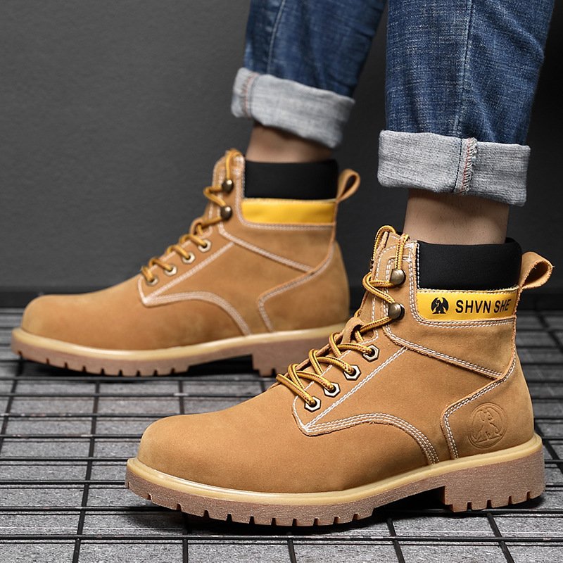 Fashion rhubarb boots tooling shoes men's shoes Martin boots sports high-top casual shoes increase shock absorption factory direct sales