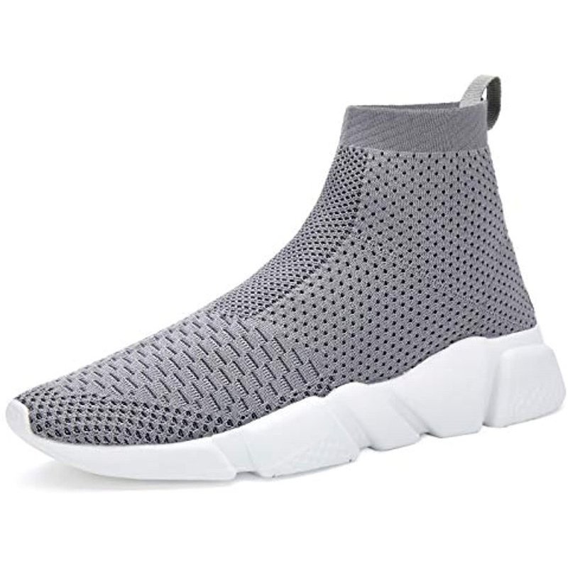 Santiro Men's Running Shoes Breathable Knit Slip On Sneakers Lightweight Athletic Shoes Casual Sports Shoes High Top Grey - Click Image to Close