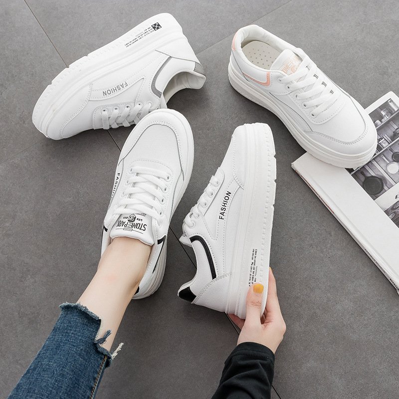 2021 spring new breathable white shoes female basic student running board shoes thick bottom increased women's shoes leisure