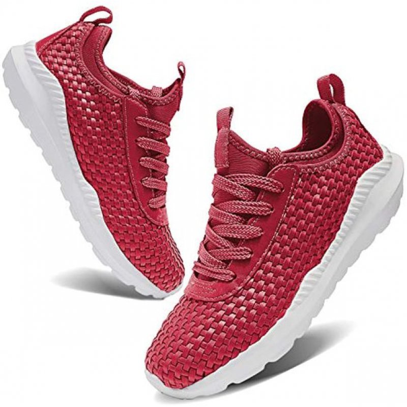 TIAMOU Walking Men and Women Running Shoes Sports Woven Slip Sneakers Casual Basketball Fashion Outdoor Movement Leisure Shoe Red - Click Image to Close